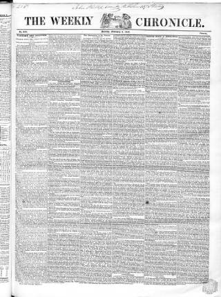 cover page of Weekly Chronicle (London) published on February 2, 1845