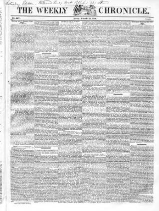 cover page of Weekly Chronicle (London) published on September 17, 1848