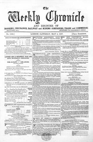 cover page of Weekly Chronicle (London) published on May 4, 1867