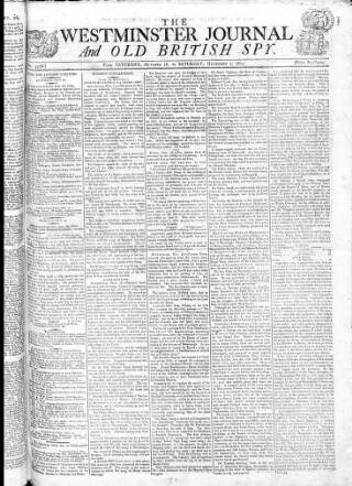 cover page of Westminster Journal and Old British Spy published on November 2, 1805