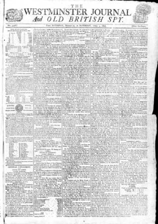 cover page of Westminster Journal and Old British Spy published on April 5, 1806