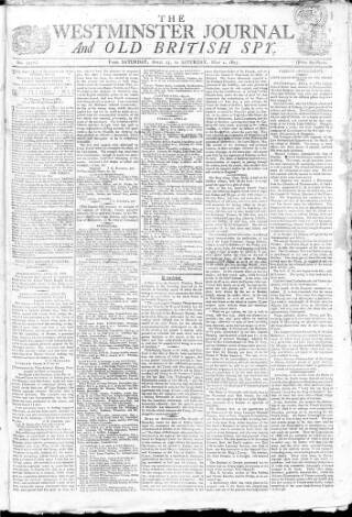 cover page of Westminster Journal and Old British Spy published on May 2, 1807