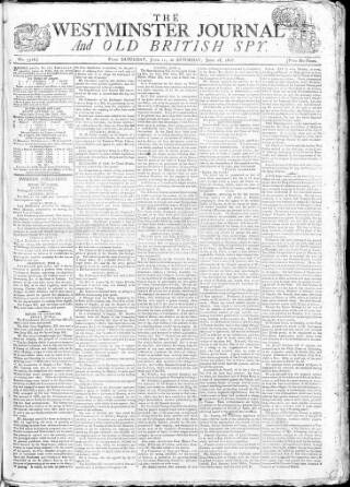 cover page of Westminster Journal and Old British Spy published on June 18, 1808