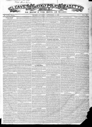 cover page of Cleave's Weekly Police Gazette published on September 17, 1836
