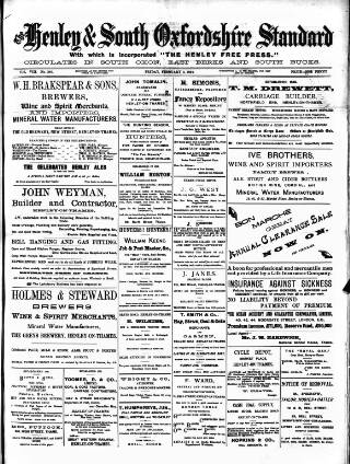 cover page of Henley & South Oxford Standard published on February 2, 1894