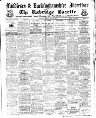 cover page of Uxbridge & W. Drayton Gazette published on May 2, 1919