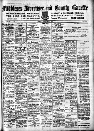 cover page of Uxbridge & W. Drayton Gazette published on November 2, 1928