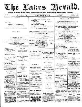cover page of Lakes Herald published on March 19, 1915
