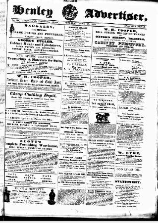 cover page of Henley Advertiser published on June 18, 1870