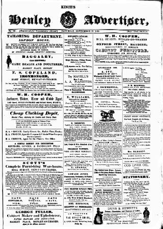 cover page of Henley Advertiser published on September 17, 1870