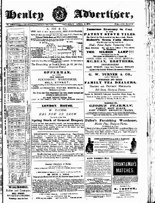cover page of Henley Advertiser published on April 4, 1874