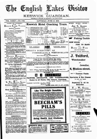 cover page of English Lakes Visitor published on June 18, 1910