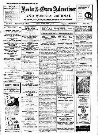 cover page of Berks and Oxon Advertiser published on February 2, 1940