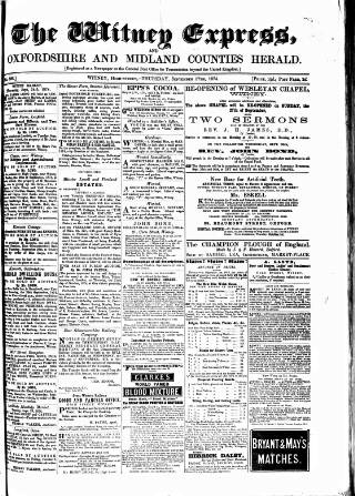 cover page of Witney Express and Oxfordshire and Midland Counties Herald published on September 17, 1874