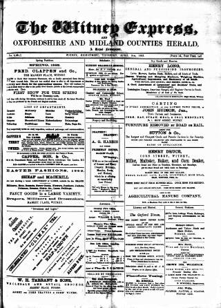 cover page of Witney Express and Oxfordshire and Midland Counties Herald published on April 5, 1883