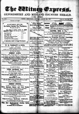 cover page of Witney Express and Oxfordshire and Midland Counties Herald published on August 2, 1883