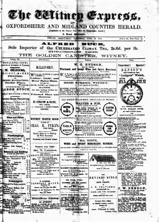 cover page of Witney Express and Oxfordshire and Midland Counties Herald published on June 18, 1885
