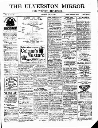 cover page of Ulverston Mirror and Furness Reflector published on June 18, 1881