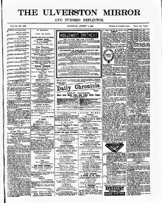 cover page of Ulverston Mirror and Furness Reflector published on August 2, 1884