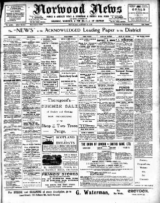 cover page of Norwood News published on August 2, 1913