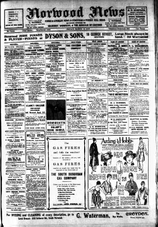 cover page of Norwood News published on March 19, 1915
