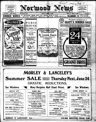 cover page of Norwood News published on June 18, 1920