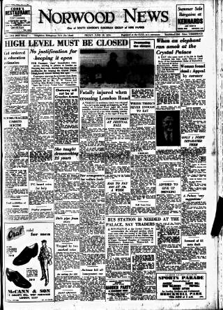 cover page of Norwood News published on June 18, 1954