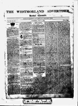 cover page of Westmorland Advertiser and Kendal Chronicle published on May 2, 1812