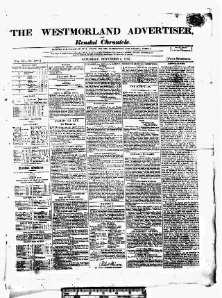 cover page of Westmorland Advertiser and Kendal Chronicle published on November 2, 1816