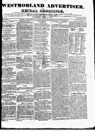 cover page of Westmorland Advertiser and Kendal Chronicle published on April 4, 1818