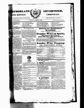cover page of Westmorland Advertiser and Kendal Chronicle published on February 2, 1822