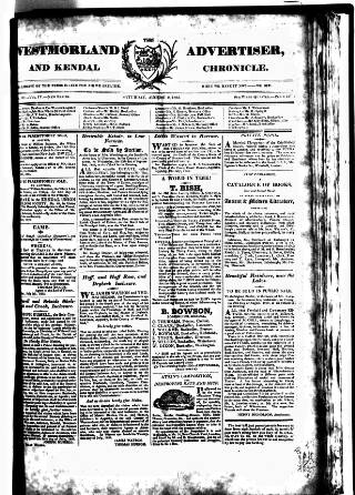 cover page of Westmorland Advertiser and Kendal Chronicle published on August 2, 1823