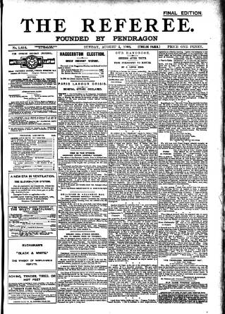 cover page of The Referee published on August 2, 1908