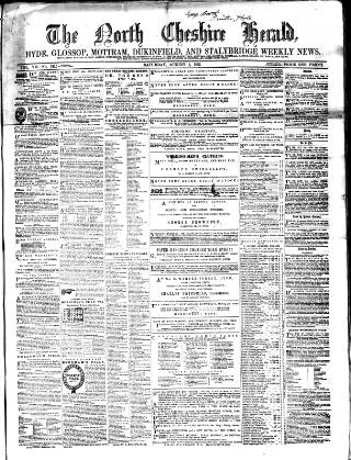 cover page of Hyde & Glossop Weekly News, and North Cheshire Herald published on August 2, 1862