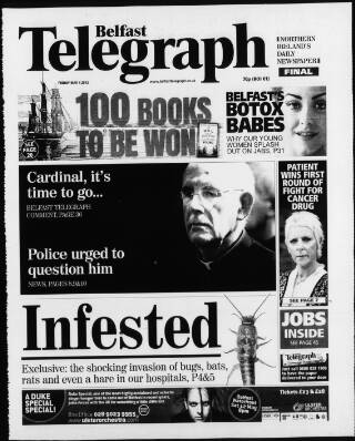 cover page of Belfast Telegraph published on May 4, 2012
