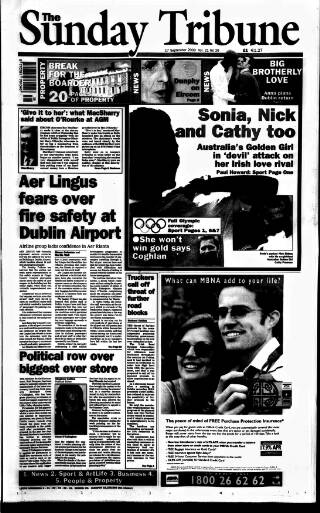 cover page of Sunday Tribune published on September 17, 2000
