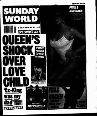 cover page of Sunday World (Dublin) published on August 2, 1992