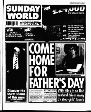 cover page of Sunday World (Dublin) published on June 18, 1995