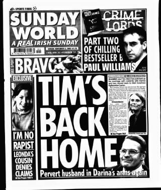 cover page of Sunday World (Dublin) published on November 2, 2003