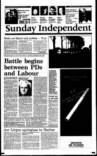 cover page of Sunday Independent (Dublin) published on February 2, 1997