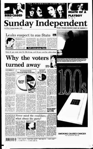 cover page of Sunday Independent (Dublin) published on November 2, 1997