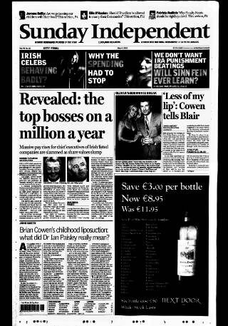 cover page of Sunday Independent (Dublin) published on May 4, 2003