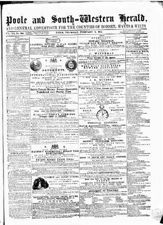 cover page of Poole & Dorset Herald published on February 2, 1865
