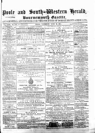 cover page of Poole & Dorset Herald published on June 18, 1874