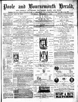 cover page of Poole & Dorset Herald published on November 2, 1882