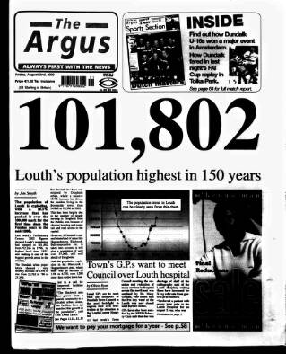 cover page of Drogheda Argus and Leinster Journal published on August 2, 2002