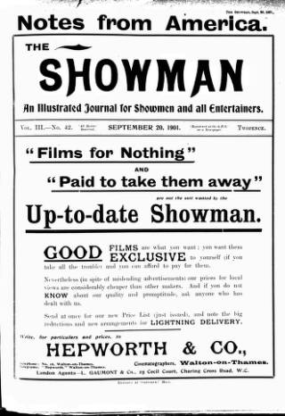 cover page of The Showman published on September 20, 1901