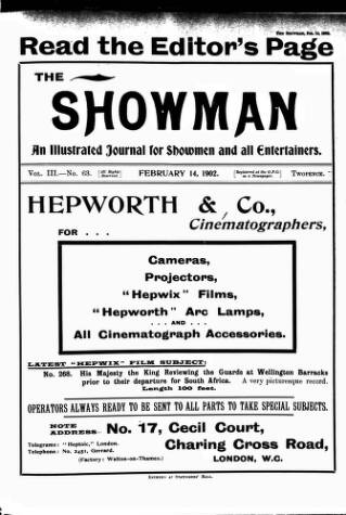 cover page of The Showman published on February 14, 1902
