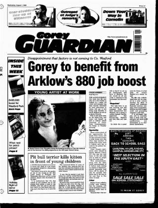 cover page of Gorey Guardian published on August 2, 2000