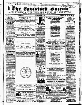 cover page of Tavistock Gazette published on November 2, 1860